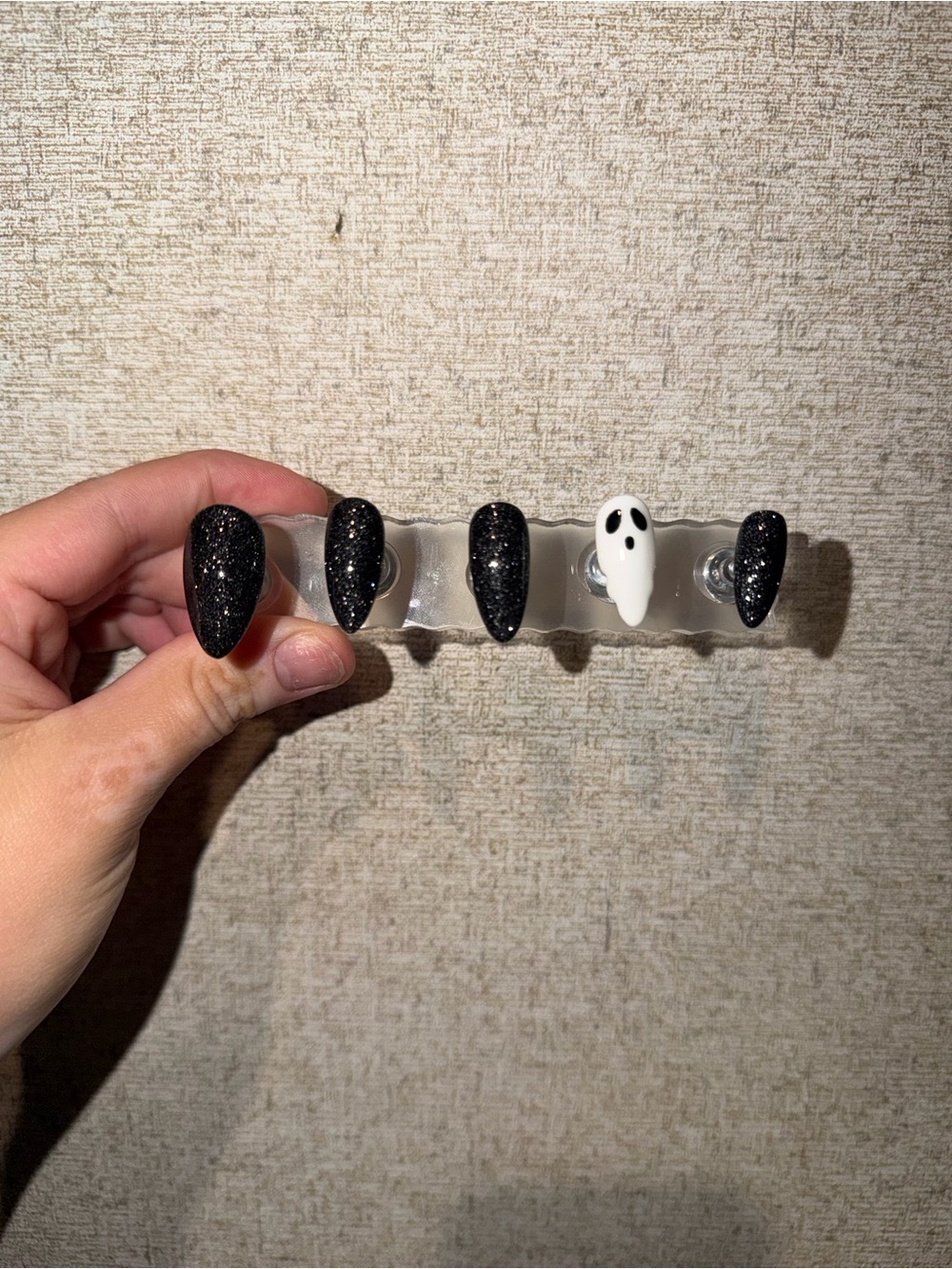 Black Glitter & White Ghost Accent Press-On Nails